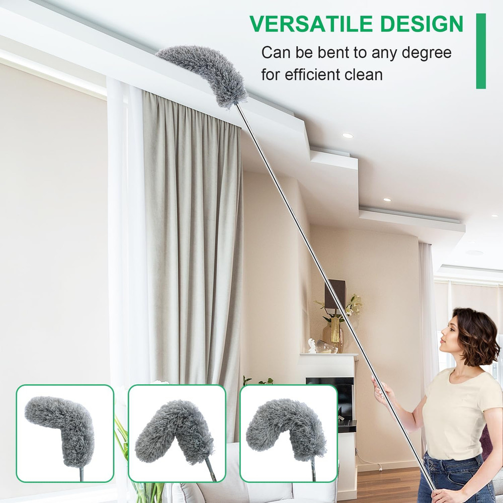 Microfiber Feather Duster with Extendable Pole, 100-Inch Extra-Long Dusters T...