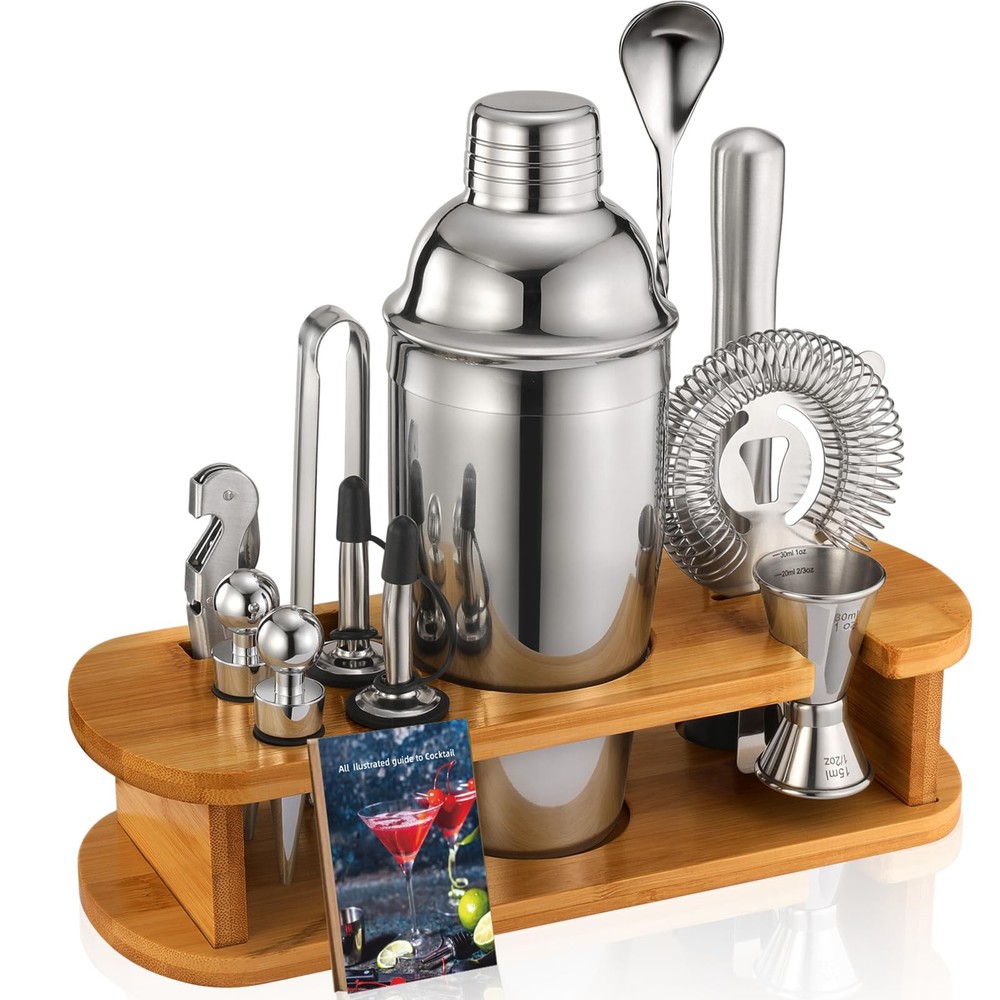 Cocktail Shaker Set Bartender Kit 13Pcs Bar Tools Set with Bamboo Stand, Esse...
