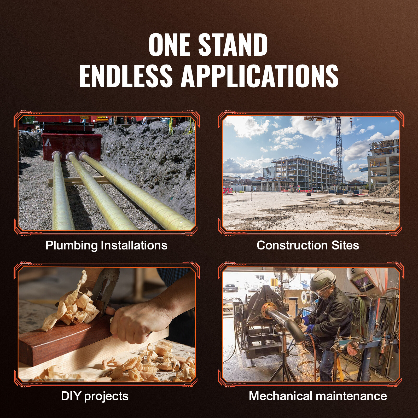 VEVOR V-Head Pipe Stand 2500LBS Pipe Jack 28"-52" Height for 1/2" to 12" Pipes