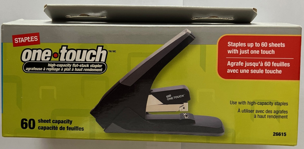 Staples One-Touch High Capacity Flat-Stack Stapler (Model: 26615) - Black