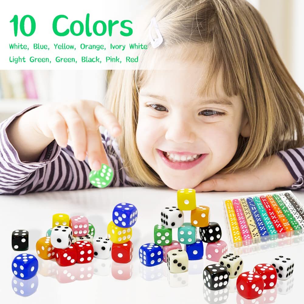 Dice Set 6 Sided Standard Colored Rounded Corners , 100 Pieces 16MM