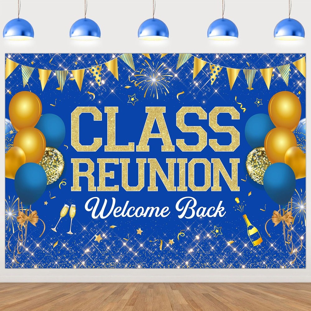 7 * 5ft Class Reunion Decorations School Class Reunion Backdrop Blue Welcome ...