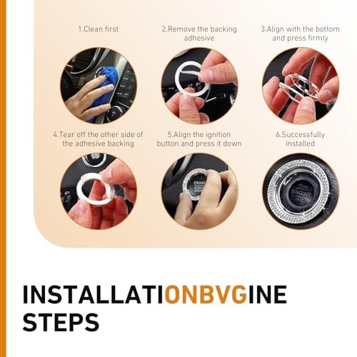 2PCS Bling Push to Start Button Cover, Crystal Rhinestone Engine Multicolored