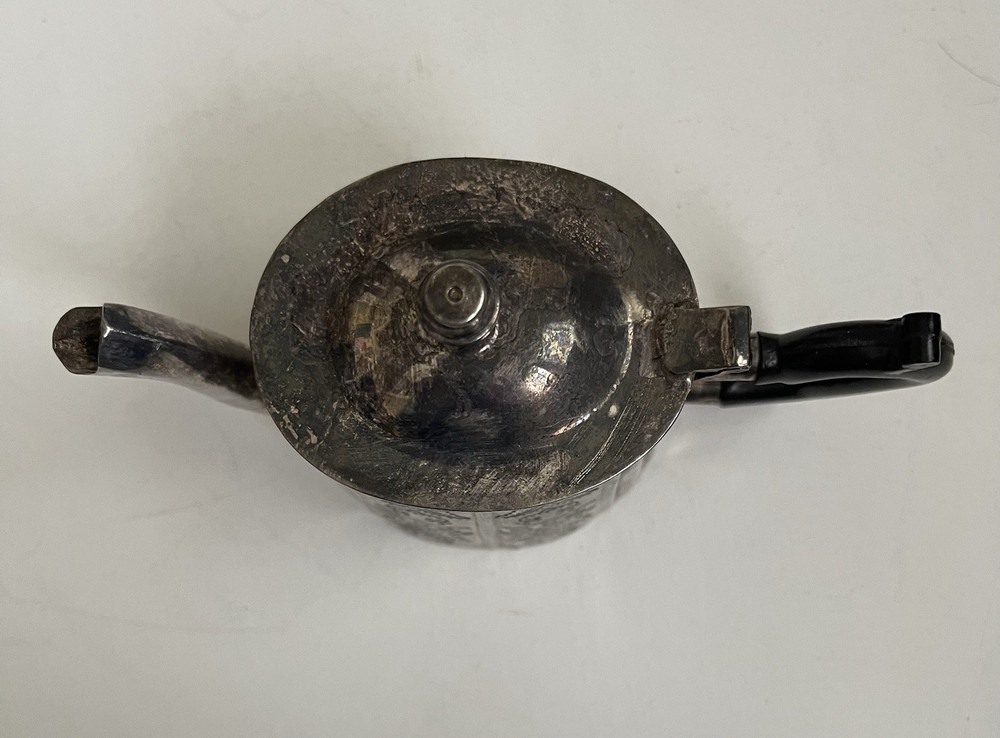 Silverplate Teapot Circa 1800 Black Handle Hinged Lid