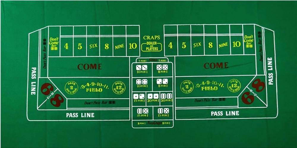 Craps & Poker 2-Sided Felt Layout + Carrying Case Bag