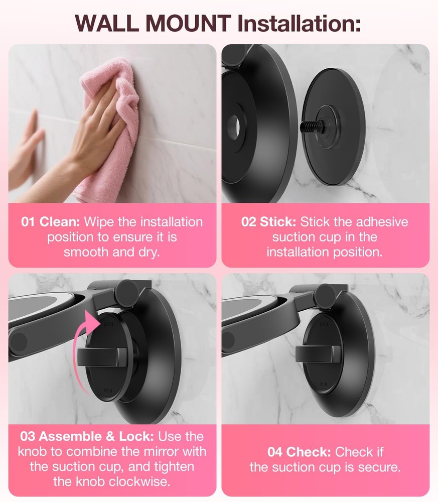 Suction Cup Magnifying Mirror with Light 10X, Wall Mounted Makeup Mirror with...