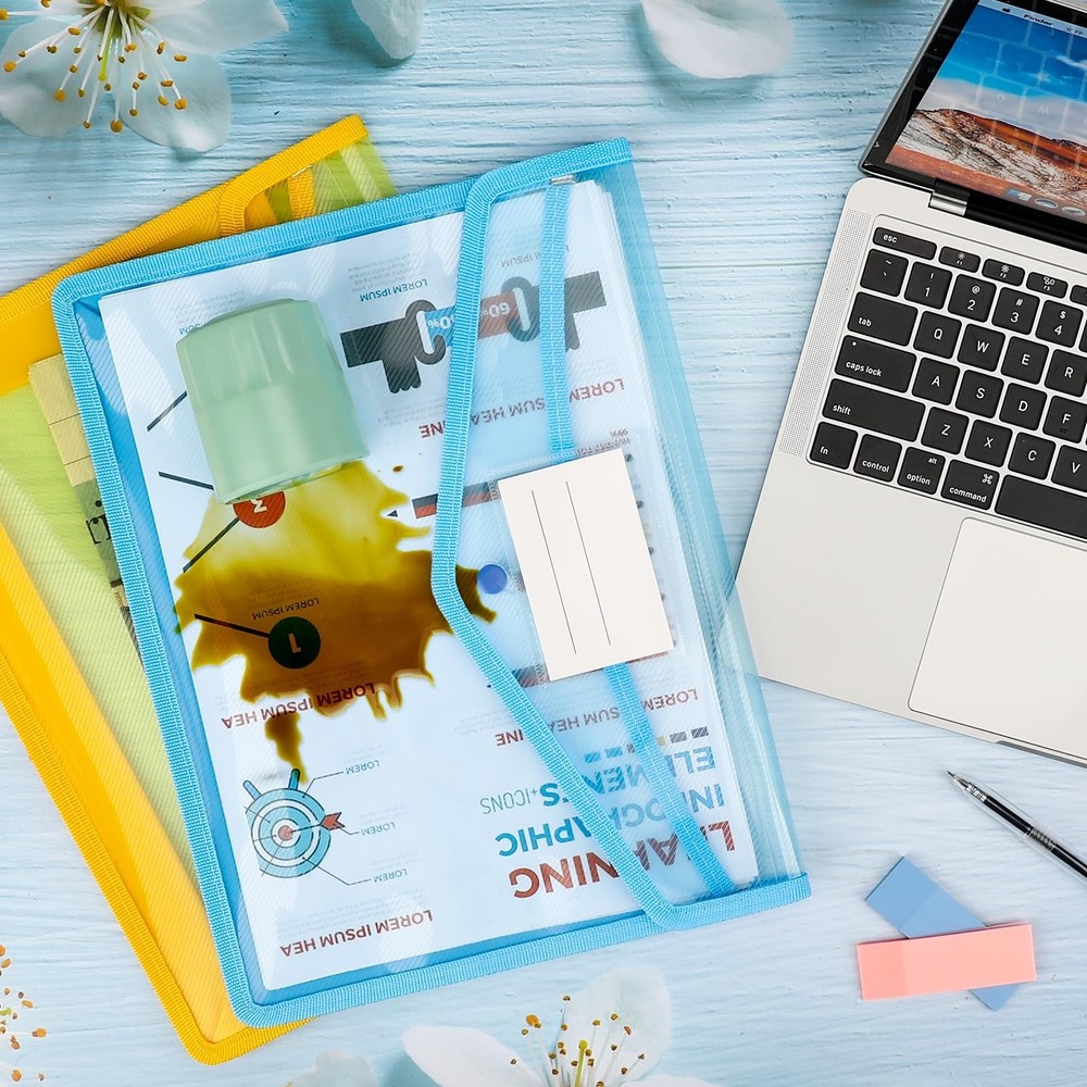 Umriox Plastic File Folders, 5 Pack A4 Poly Envelope Expanding File Wallet Do...