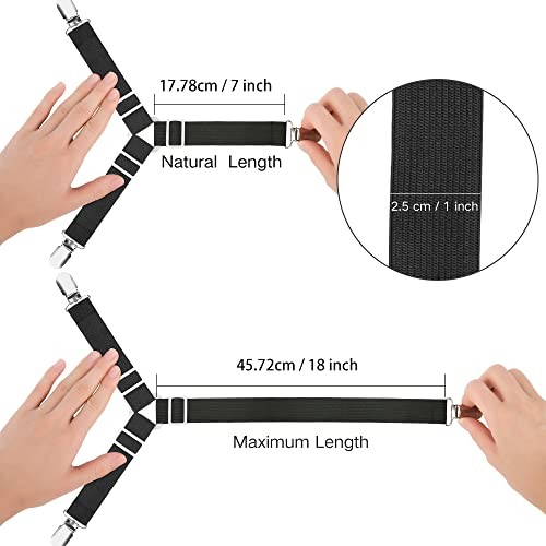 Bed Sheet Fasteners, 4 Pcs Adjustable Triangle Elastic Suspenders Grip