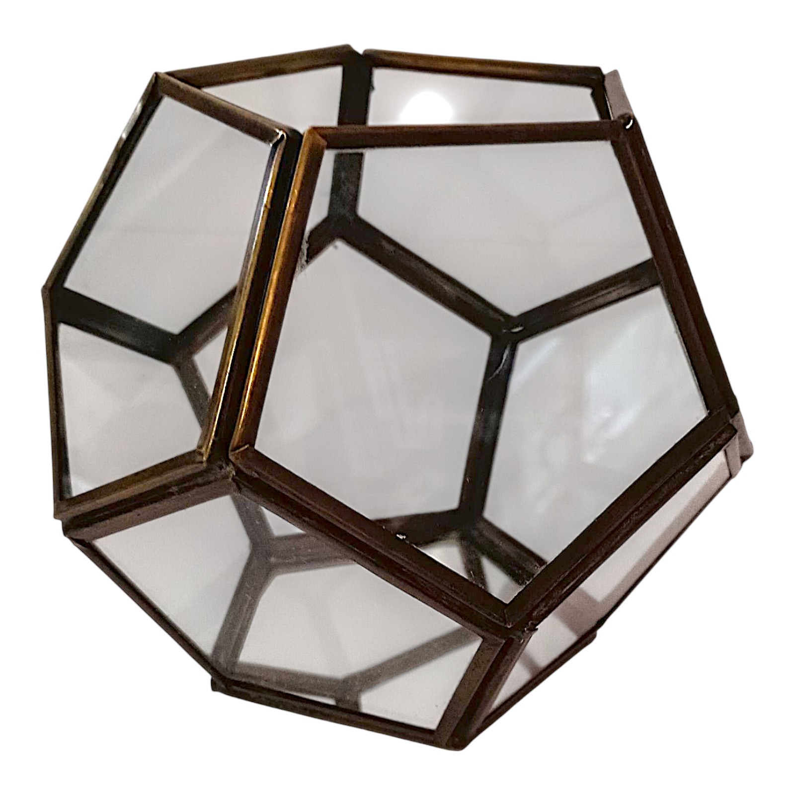 Vtg Brass Glass Terrarium Octagon Geometric Planter Display Case Candle Holder