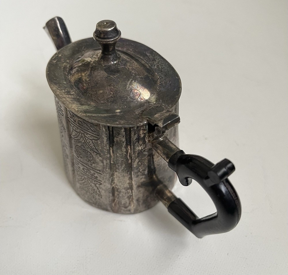 Silverplate Teapot Circa 1800 Black Handle Hinged Lid