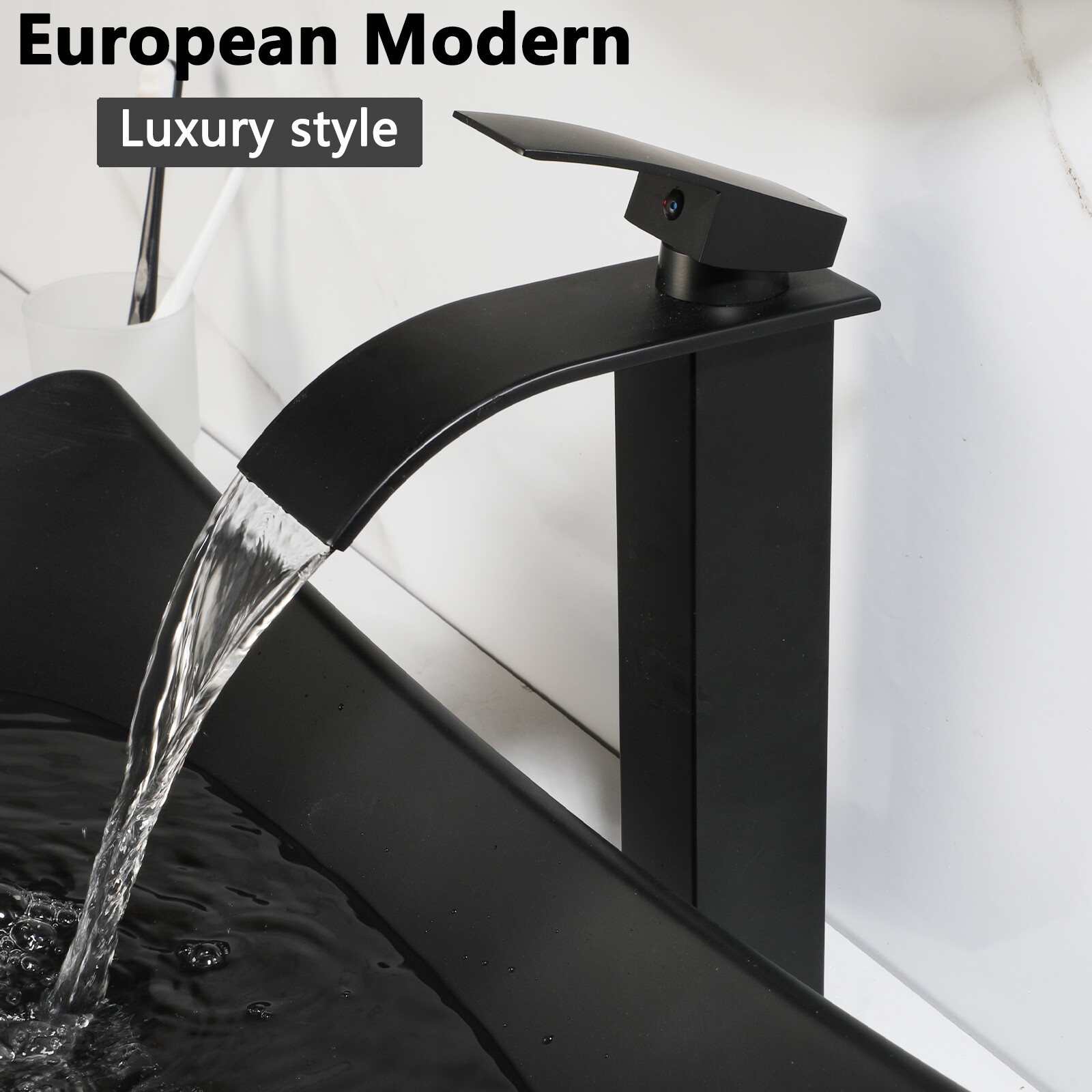 22.6inch Bathroom Vessel Sink Rectangle Resin Basin Bowl &Faucet And Drain Set