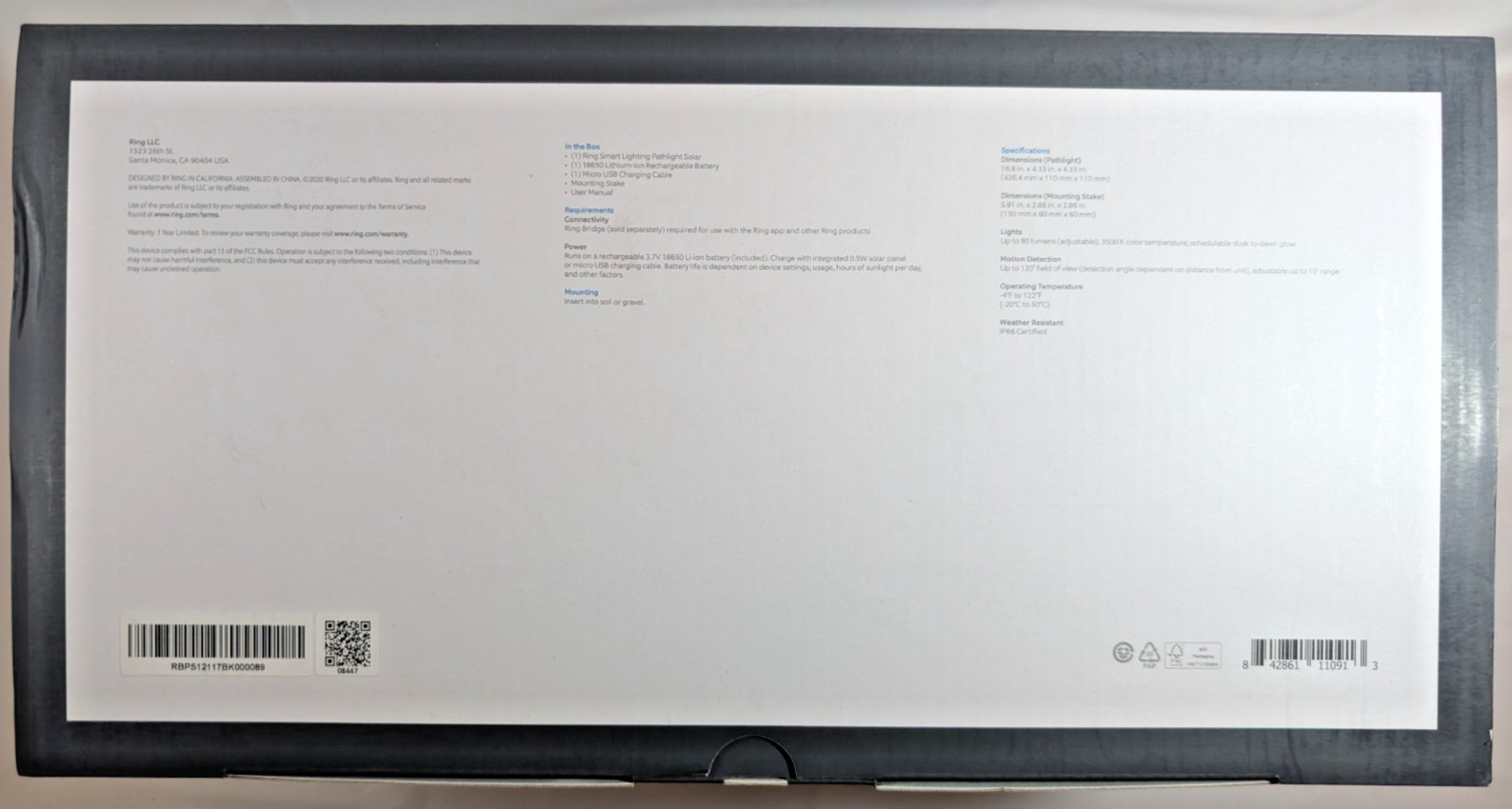 Lot of 6 Ring 5AT1S6-BEN0 Smart Solar LED Pathlight, Motion-Activated Black