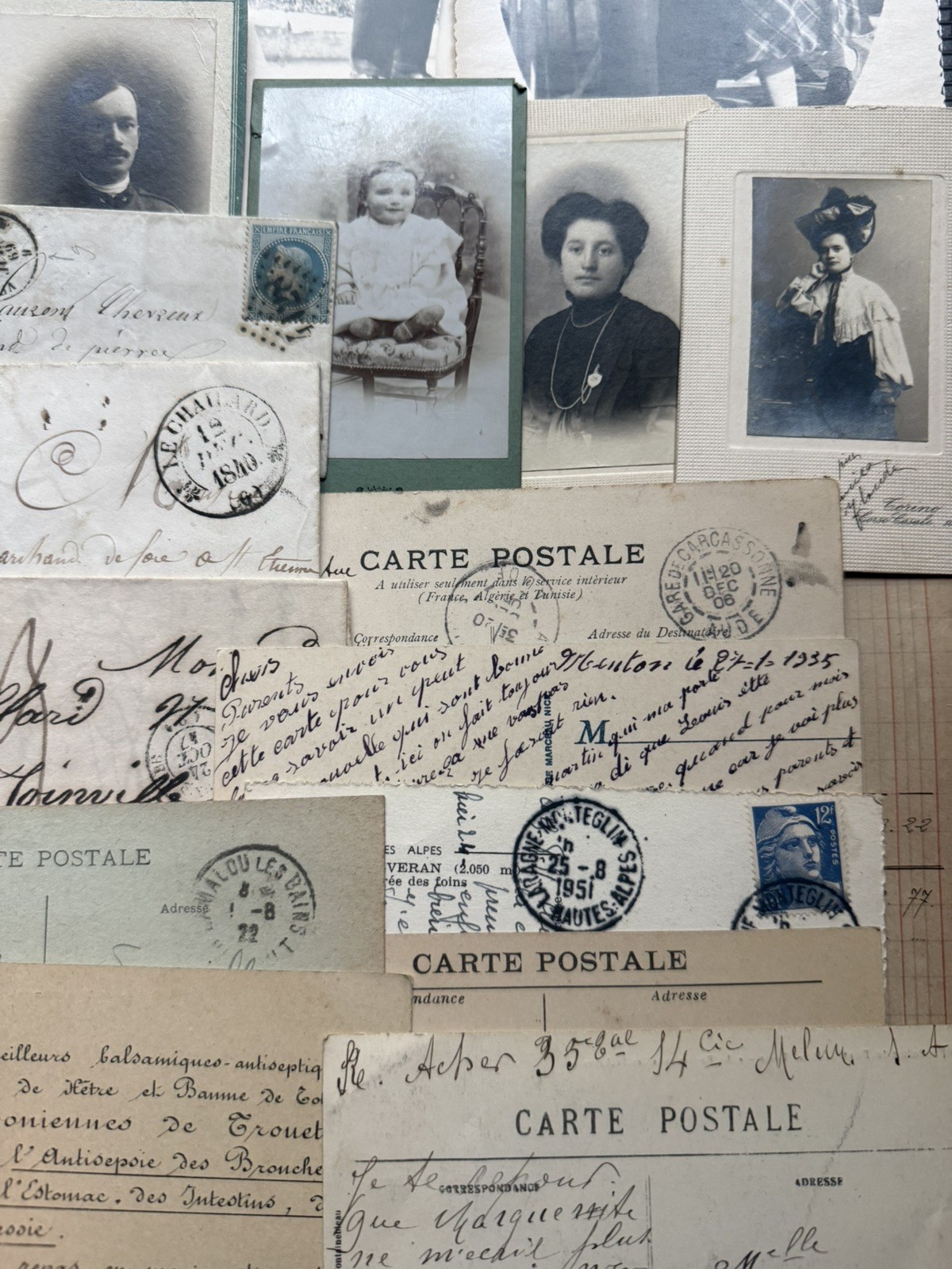 Large Lot Antique Vintage Authentic French Ephemera - Handwritten Letters Photos