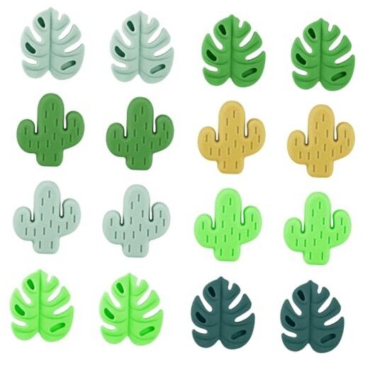 16pcs Knitting Needle Stoppers, Cute Cactus & Monstera Leaf Style Stitch