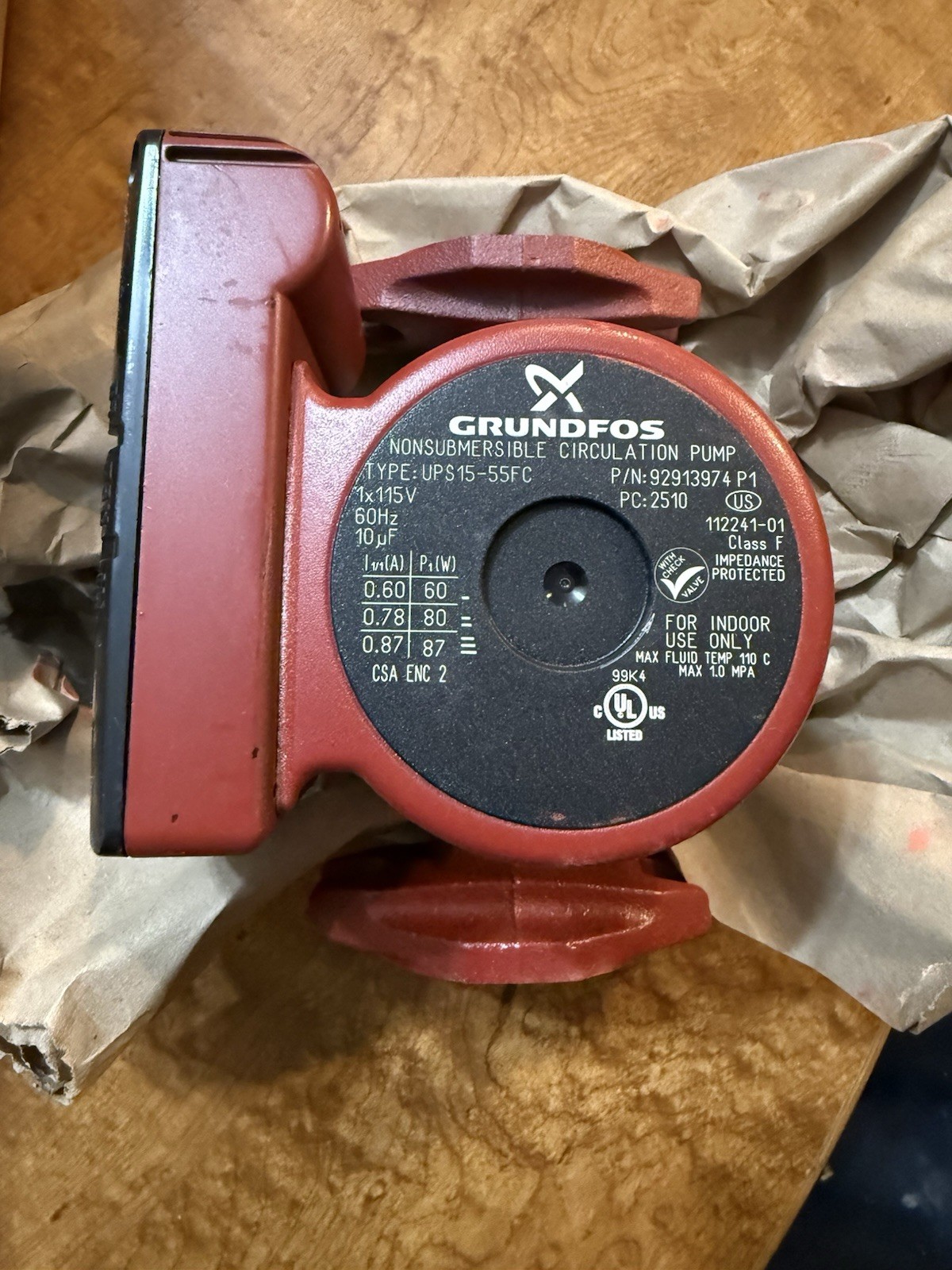 BRAND NEW GRUNDFOS UPS15-55FC 3-SPEED CIRCULATOR PUMP, 115V, CAST IRON W/IFC