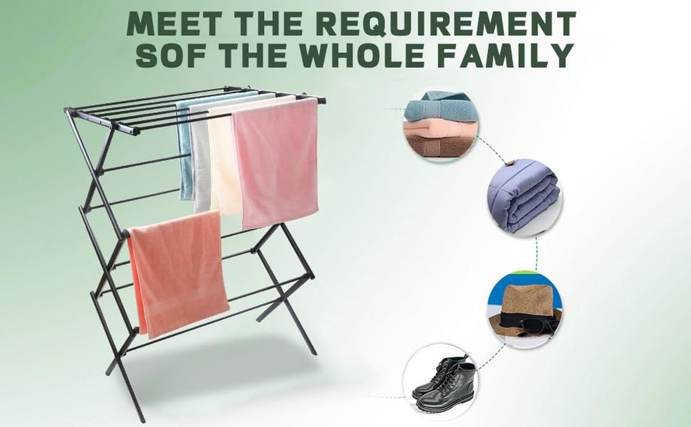 3 Tiers Extendable Clothes Drying Rack, Vertical Laundry Rack Portable and Co...