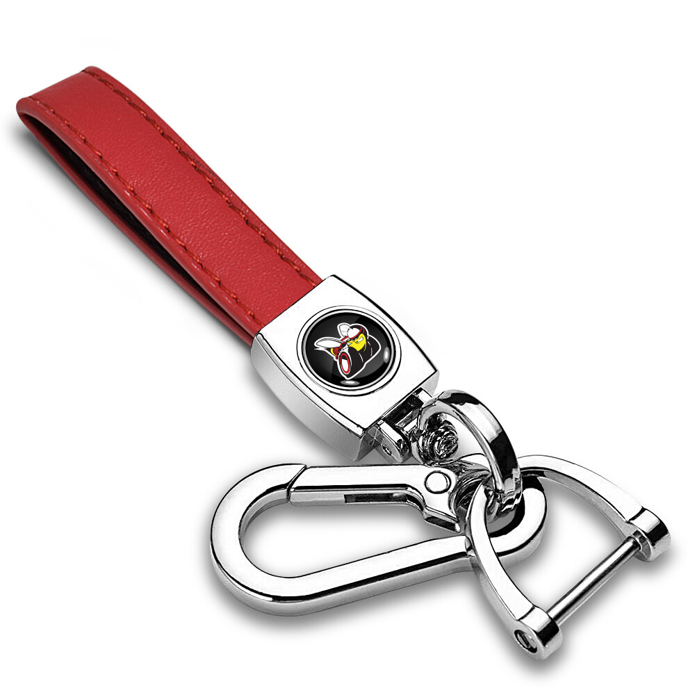 Dodge Scat-Pack in Black on Genuine Red Leather Loop-Strap Chrome Hook Key Chain