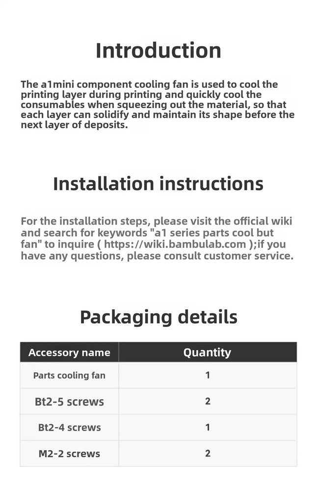 for Bambu Lab 3D printer part cooling fan [Applicable to A1/A1 mini]
