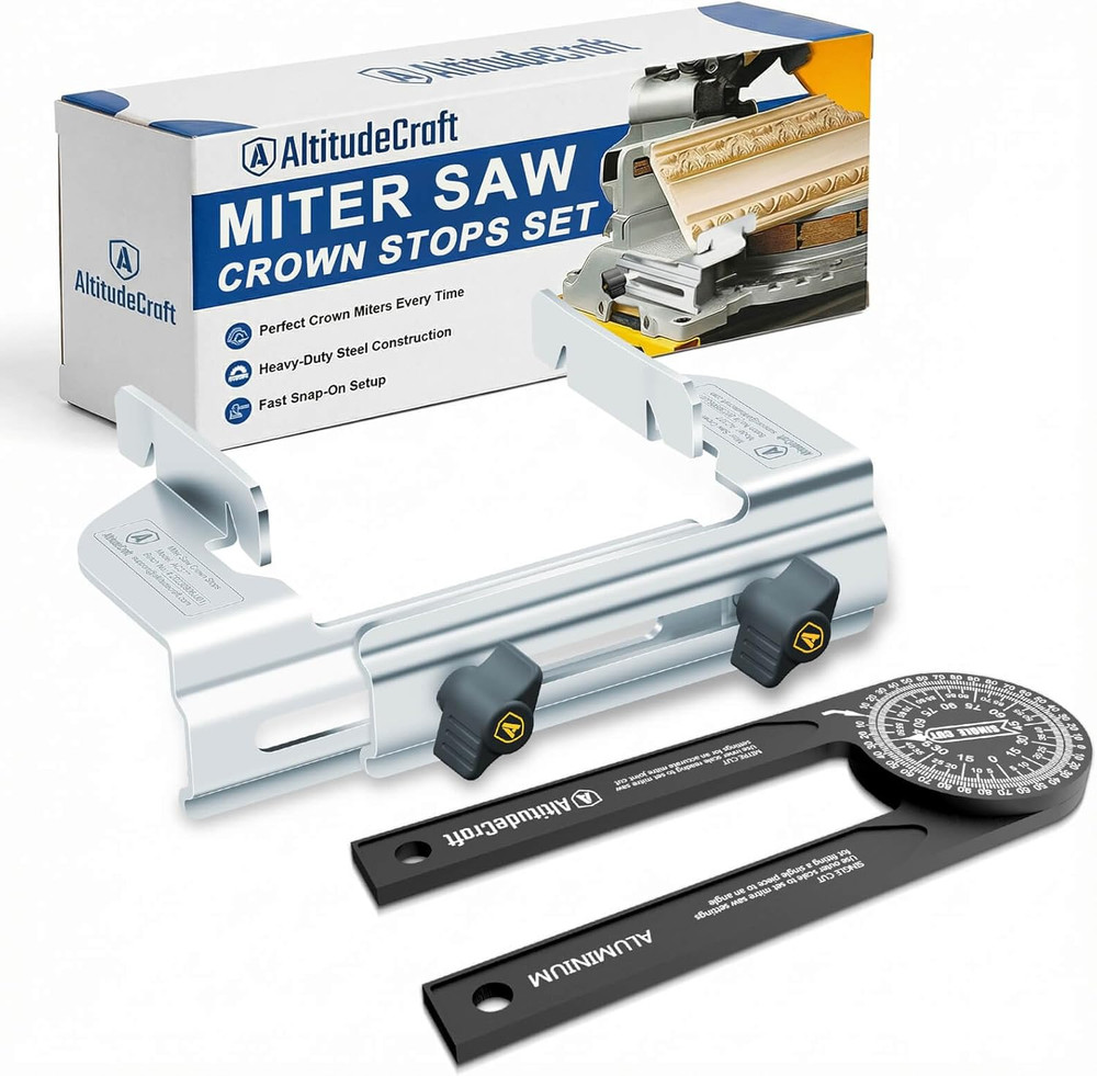 2-In-1 Crown Molding Jig & Miter Saw Protractor Set - Eliminates Math & Guarante
