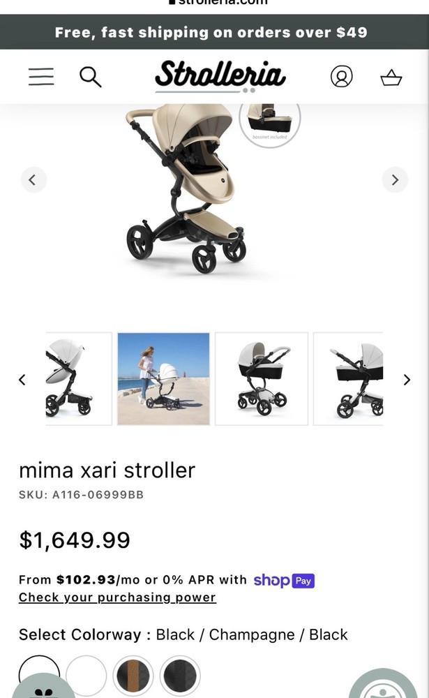 Mima Xari White & Gold Stroller & Bassinet SET