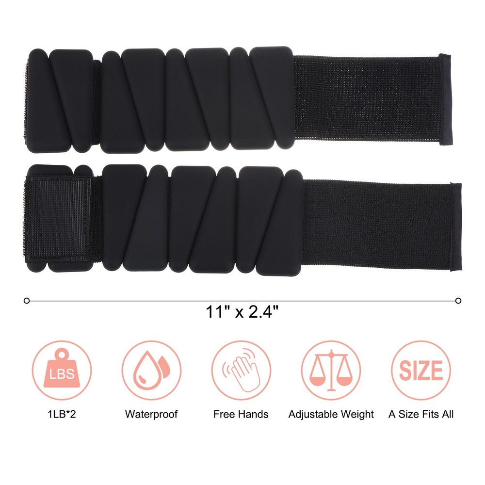 2pack 2lbs Total (1lb Each) Adjustable Wrist Ankle Weights Black
