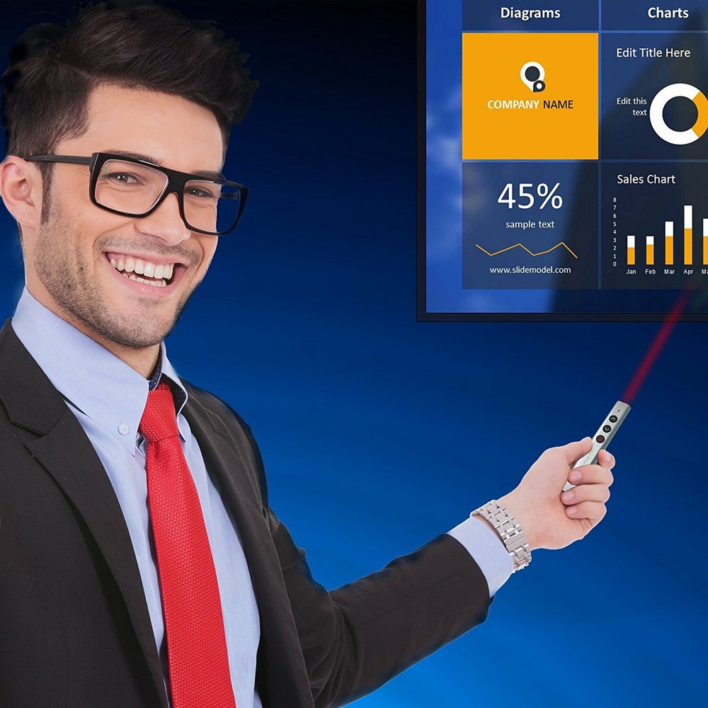 Kavalan Aluminum 2.4G Rechargeable Wireless Presenter Remote Red Pointer , Grey