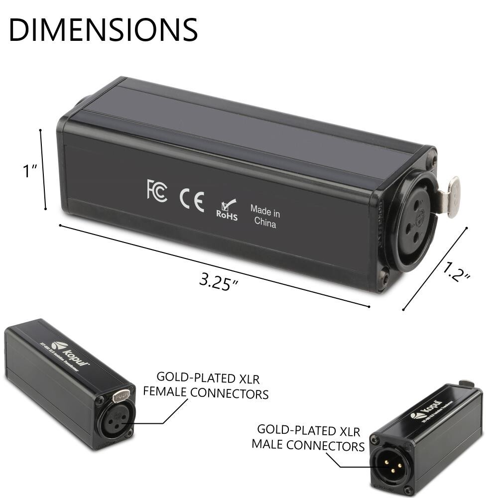 Kopul XLR Hum Eliminator – Passive Audio Isolation Transformer, Ground Loop Fix