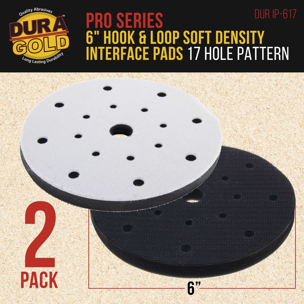 2 Dura-Gold 5" x 10mm Soft Density Interface Pads, Hook & Loop, 17 Hole Pattern