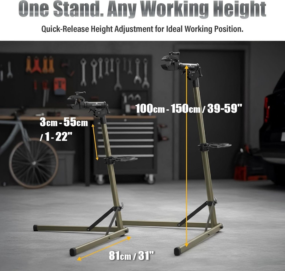 Adjustable Bicycle Workstand - Foldable Tool Plate Included