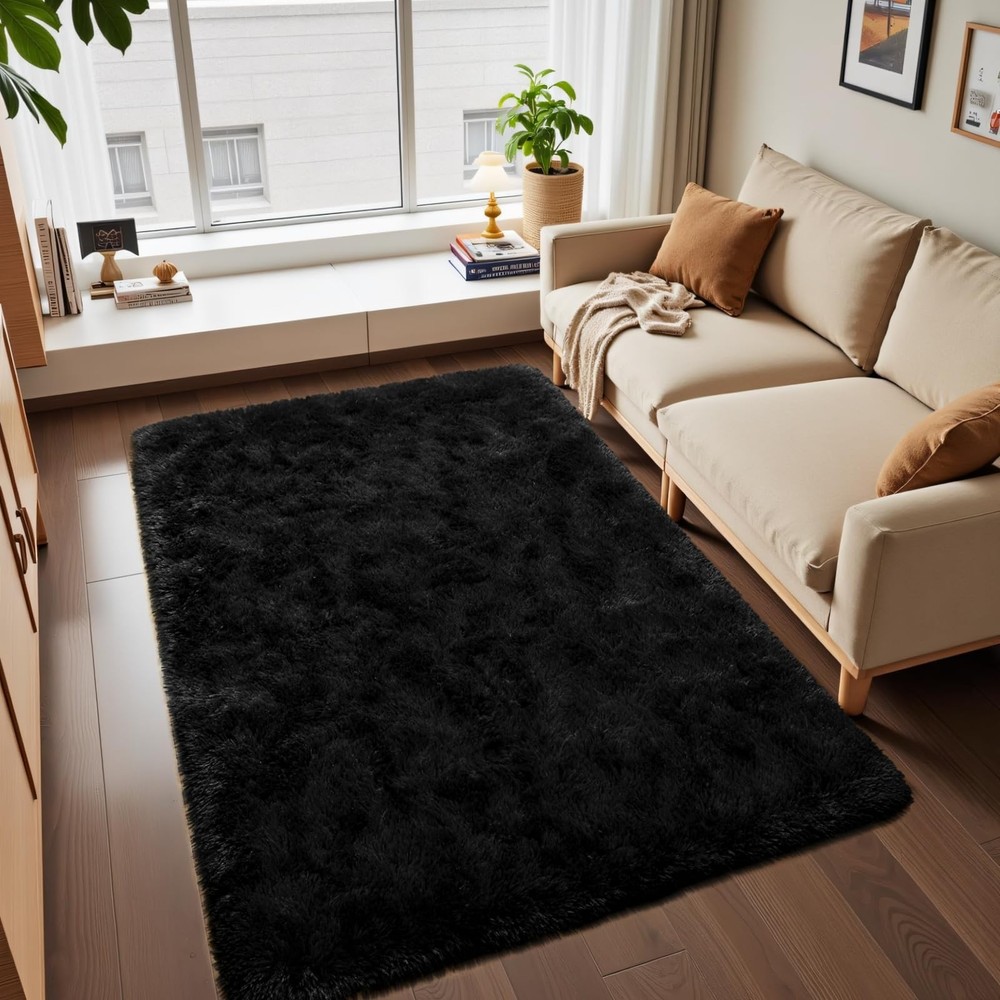 Macgace Fluffy Area Rugs for Bedroom Decor 3' x 5' (Rectangular), Black
