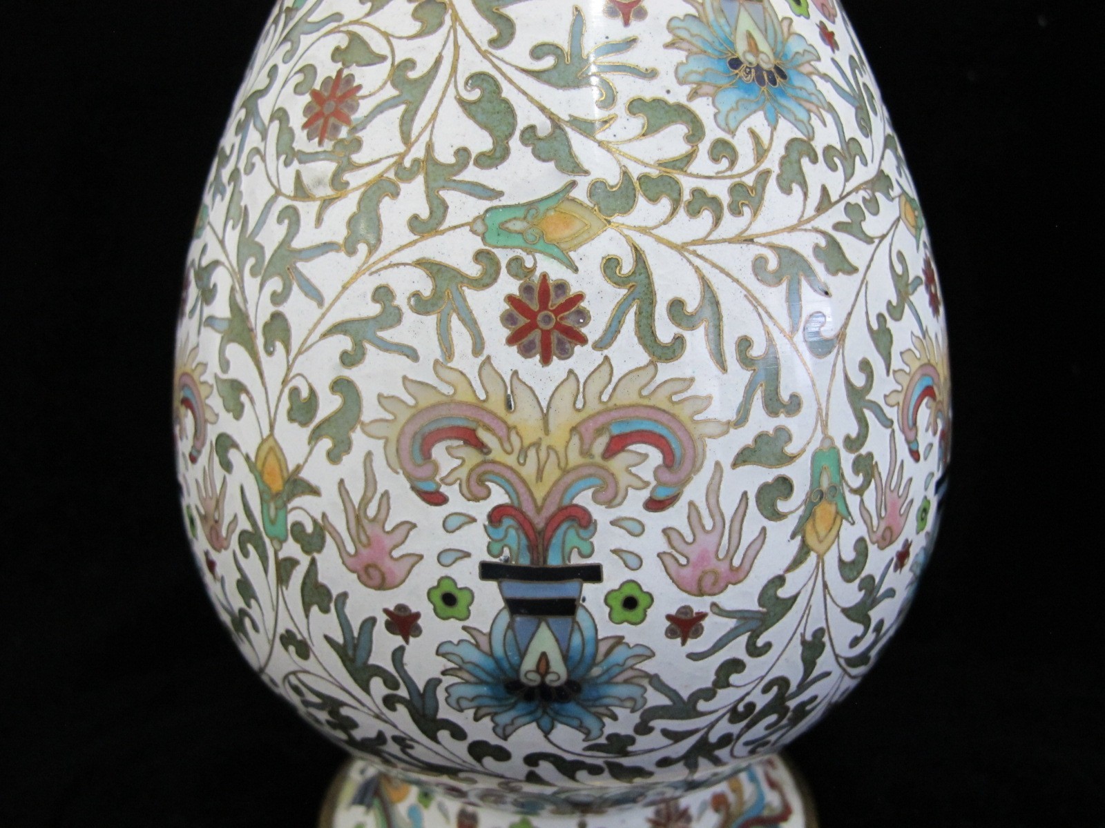 Large CHINESE White Enamel CLOISONNE Colorful FLOWER Vase Pair