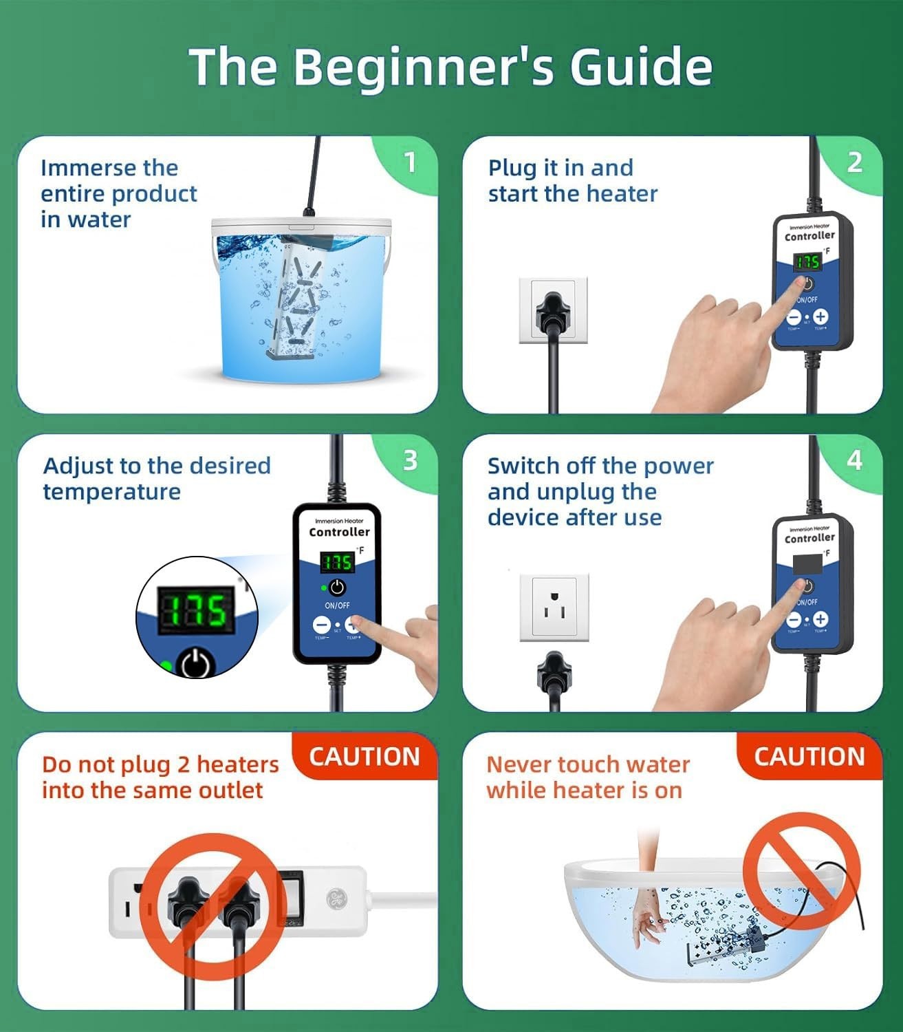 1800W Portable Immersion Water Heater w/ Thermostat & Temp Display