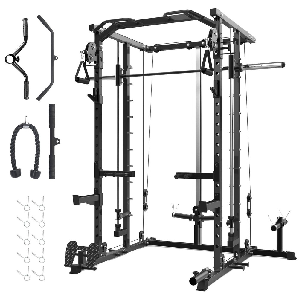 Smith Machine Power Cage Multifunctional Squat Rack with Pulley System Workout