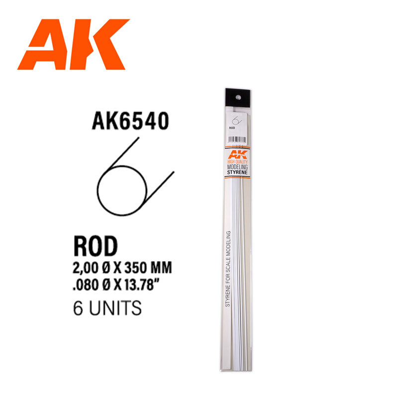 AK-Interactive Styrene Rod 2.00 diameter x 350mm (6pcs)