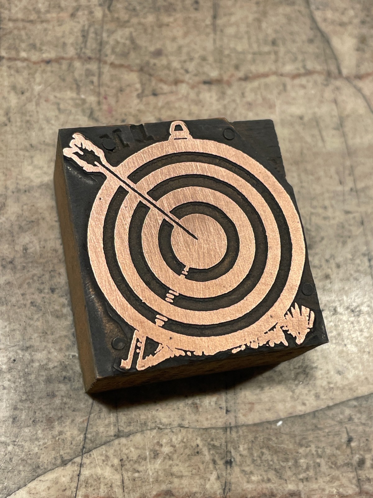 Printing Letterpress Printers Block Copper Archery Bullseye / Arrow (1549)