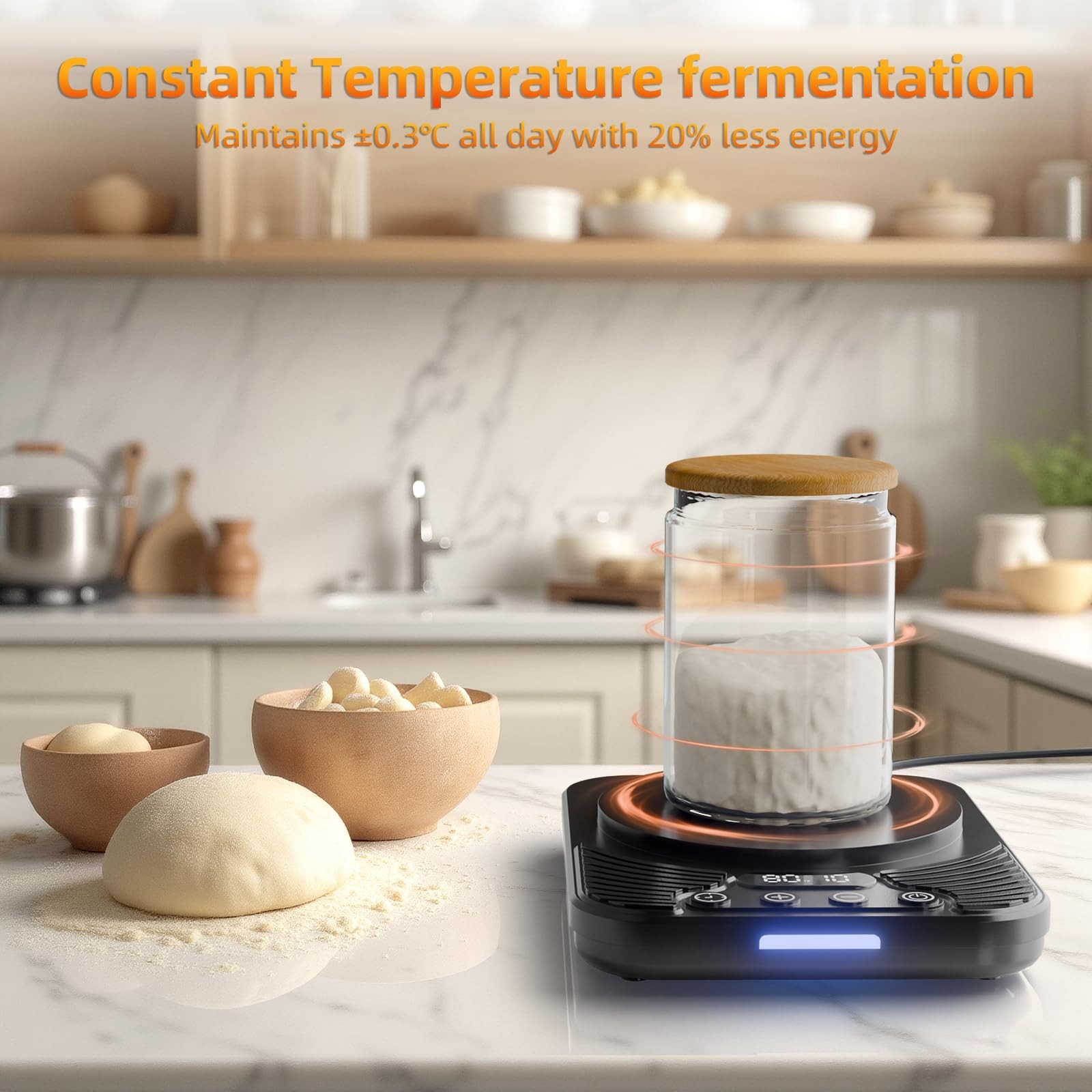Sourdough Starter Warmer with Temp Strips - Precise Thermostat (70-110°F), In...