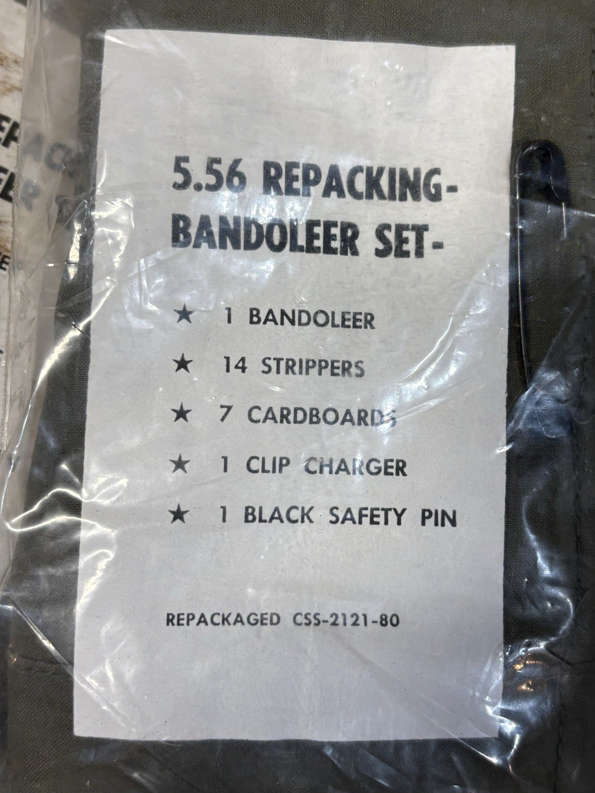 1 (One) Vintage 5.56 Repacking Bandoleer Kit Sealed 1980's Original USGI