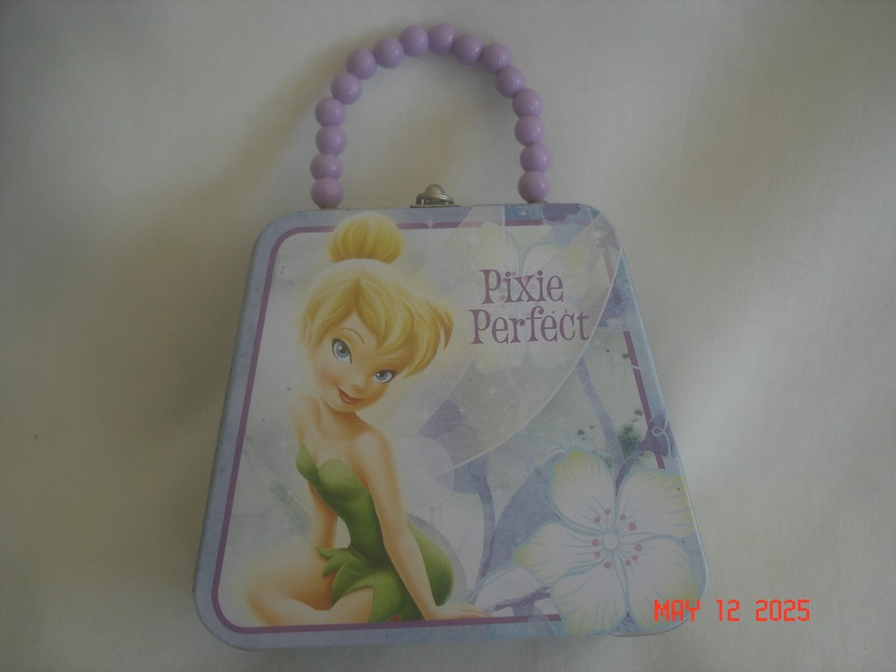 SO CUTE!   PIXIE PERFECT TINKER BELL MINI TIN PURSE w/ BEAD HANDLE