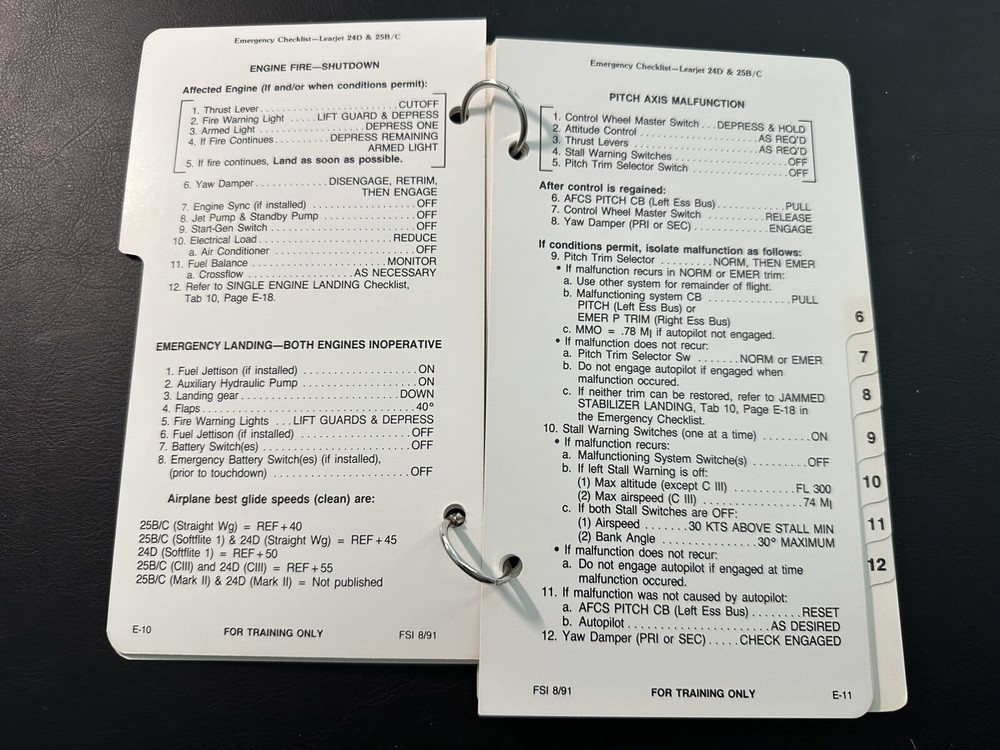 Learjet 24D and 25B/C Emergency/Normal Checklist 1991