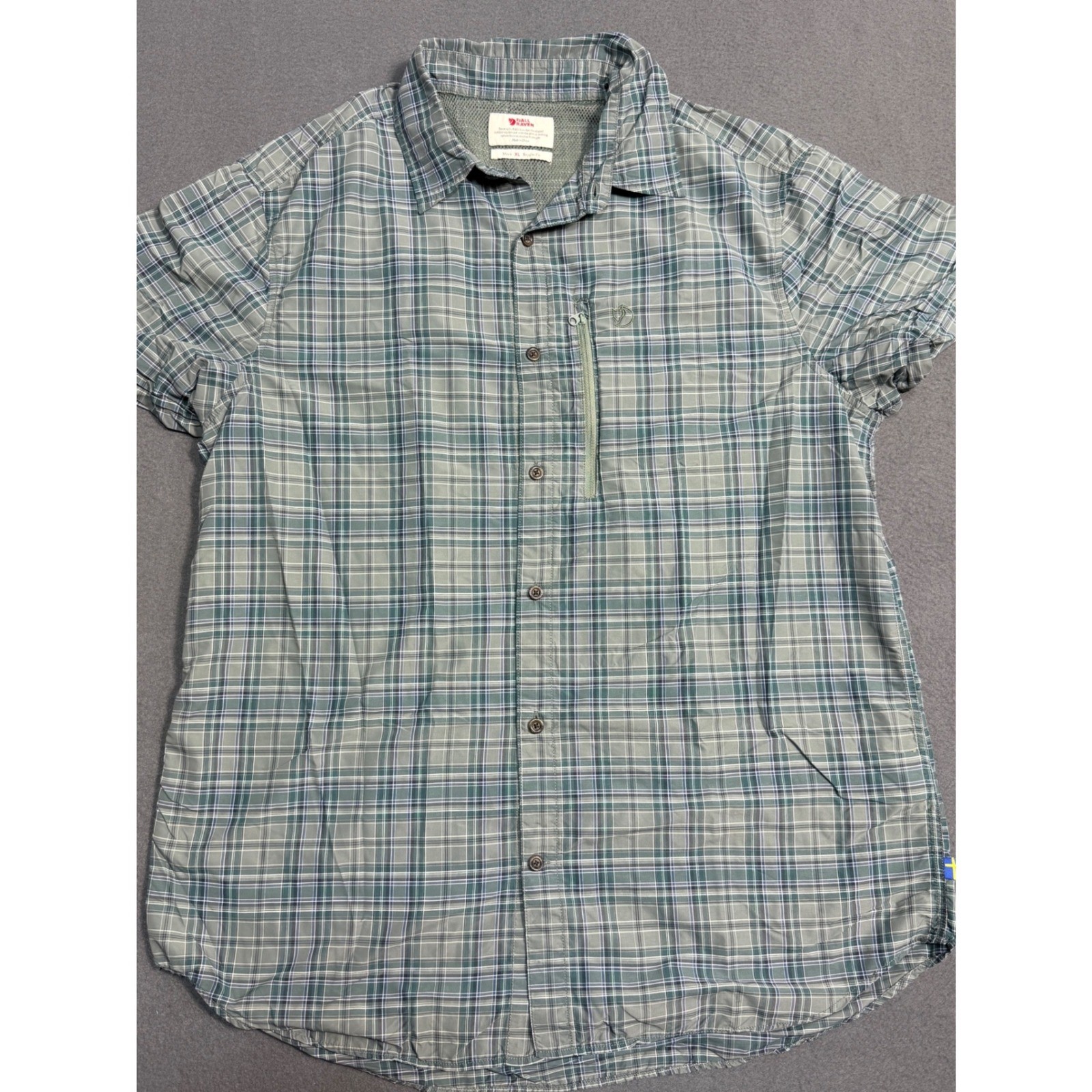 Fjallraven Abisko Hiker Shirt SS Plaid Zip Pocket Men's XL Slim Fit Button