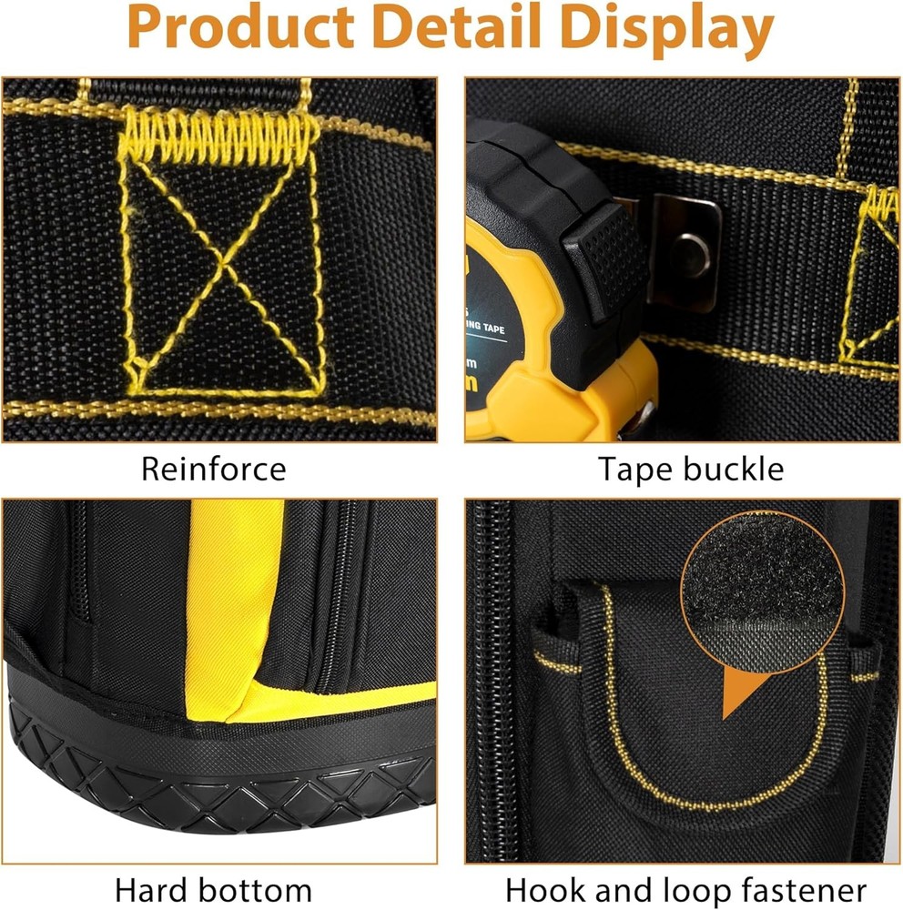 17" Tool Backpack with Multi Pockets Water Resistant Hard Bottom Bag