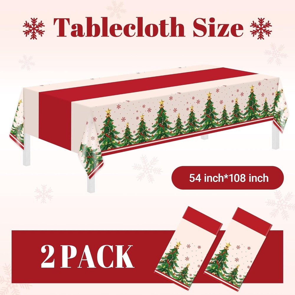 Childom 2-Pack 54x108 Inch Disposable Christmas Tablecloths Rectangular