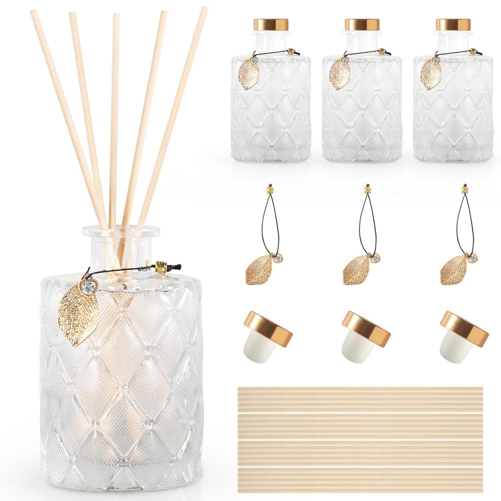 Glass Reed Diffusers Bottles for Home, Diffuser Bottles with 20PCS Reed Diffu...