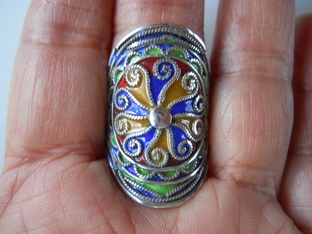 Sterling Silver Multicolor Enamel Moroccan Ring Size 8