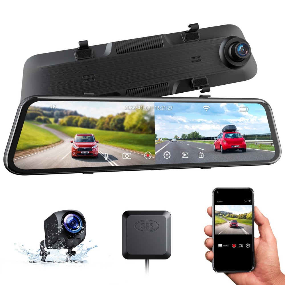 12" Mirror Dash Camera WiFi Gps Touch Screen Front & Rear Camera Voice Control