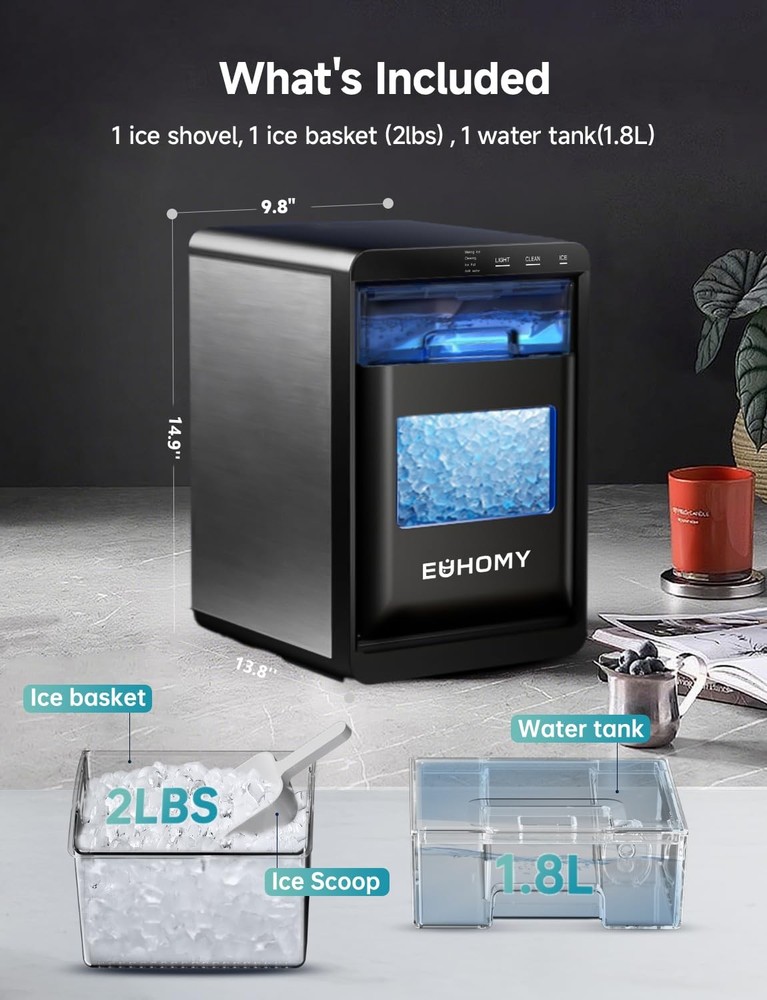 Nugget Ice Maker Countertop, 40Lbs/24H Pebble Ice Maker Machine, Self-Cleanin...