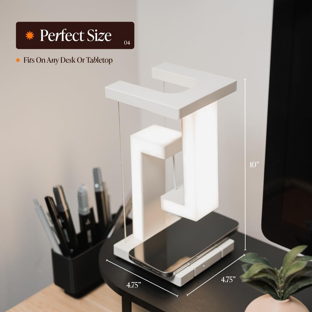 Floating Desk Lamp - Levitating Table with Wireless Charging and White