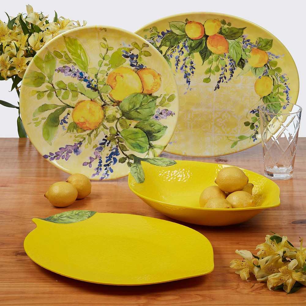 Lemon Zest 2 Pc Melamine Platter Serving Set, Multicolor, Large