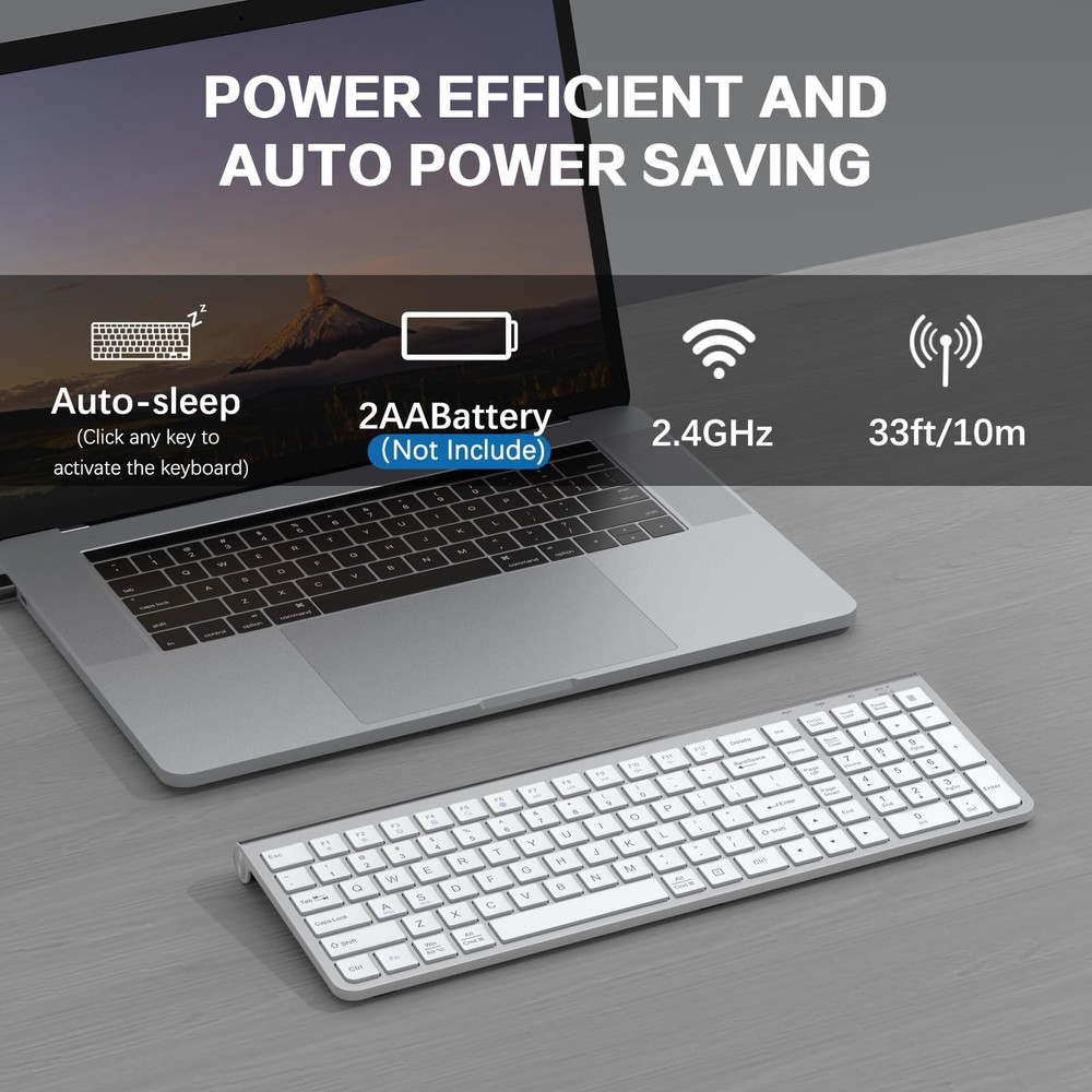 Wireless Keyboard ErgonomicDustproof2.4G Slim and Compact Quiet Wireless Keyb...