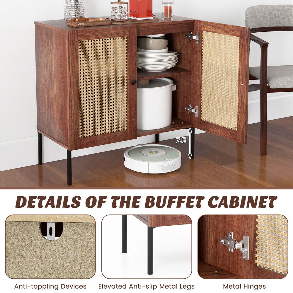 Kitchen Storage Cabinet Buffet Sideboard w/ 3-Position Adjustable Shelf Walnut